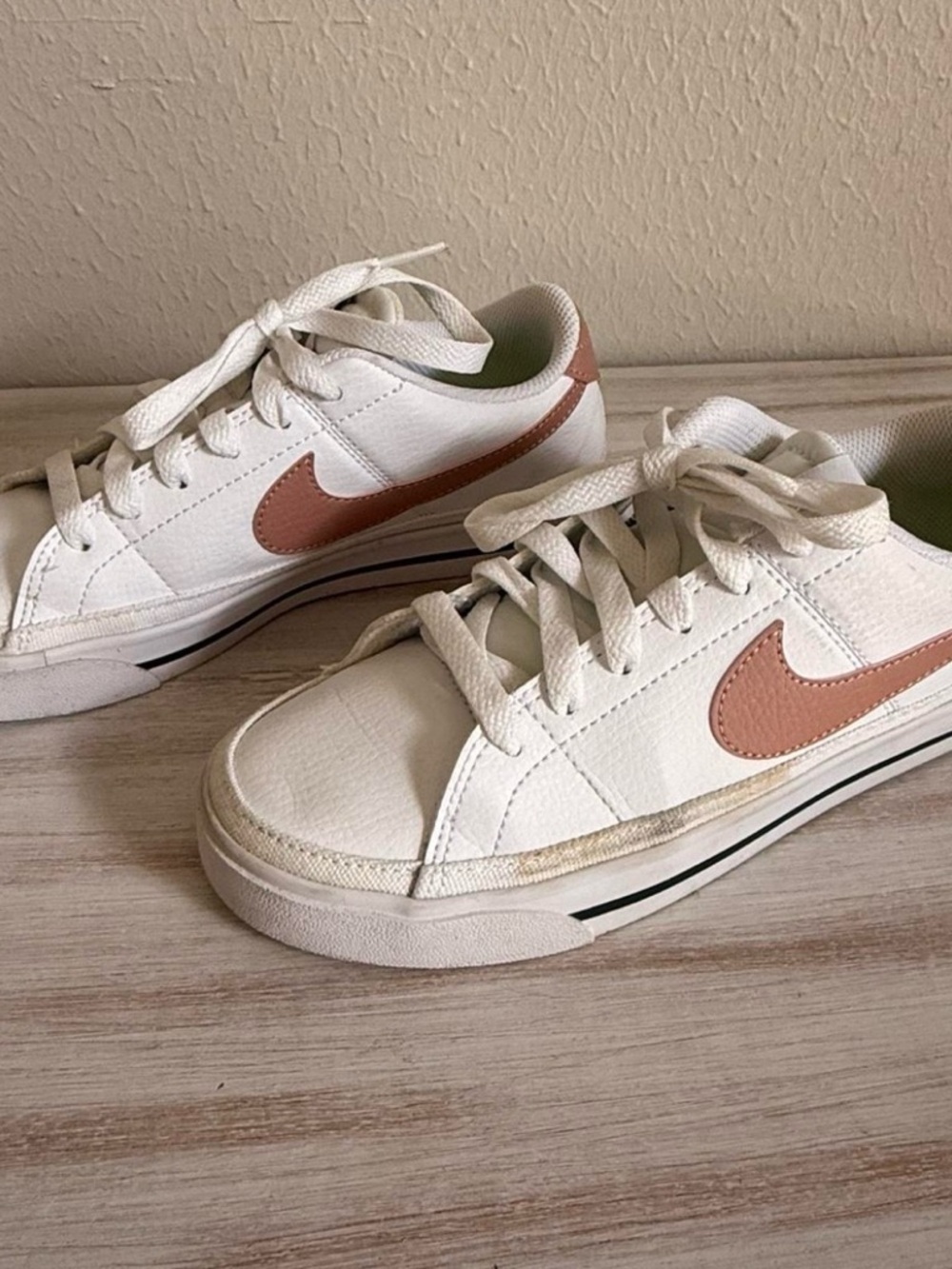 Nike Women’s White Sneakers with Dusty Rose Swoosh